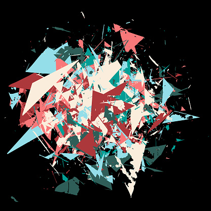 Colorful blue, pink, red and green grunge abstract vector shapes explosion on a black background
