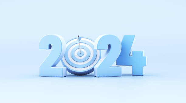 Arrow hitting the target board with 2024 new year text
