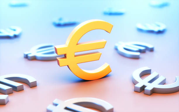 istock Yellow Euro symbol on a gradient background with selective focus 2149914524