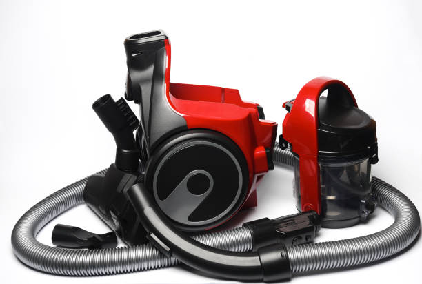 Modern modular vacuum cleaner with parts on a white background