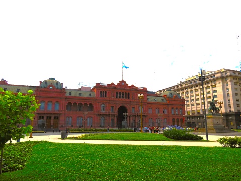 Buenos Aires, Argentina - November 18, 2019,The Pink House Building (Casa Rosada),Presidential Palace and the Government House at the Plaza de Mayo Square ( Plaza de Mayo ).