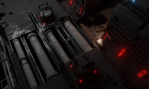 istock Abandoned central hall base of operations in dark scene 2149916408