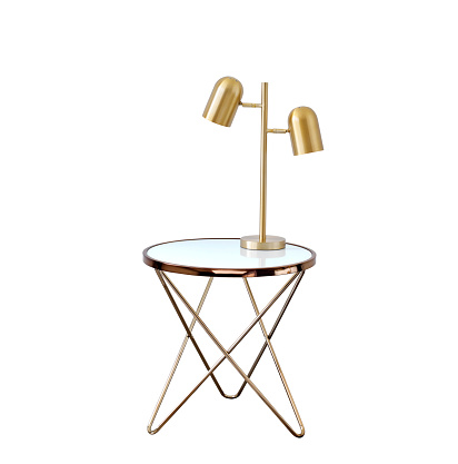 Mid-century modern style side table with brass lamp with clipping path