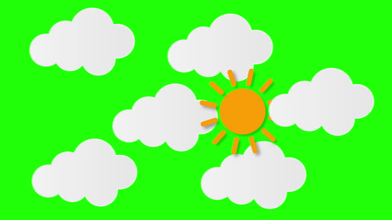 Cloud and sun on green screen background, shape layout Animation.