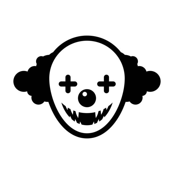 Evil clown face icon. Scary mask face. Angry killer clown. Horror character Vector illustration Evil clown face icon. Scary mask face. Angry killer clown. Horror character Vector illustration, crazy clown tattoos drawings stock illustrations