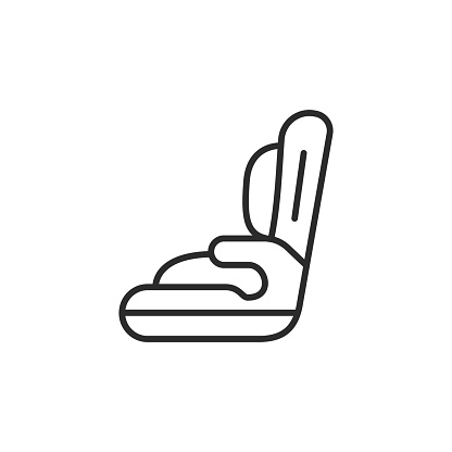 Child safety car seat icon. Simplified representation of a car seat designed to protect infants and children during vehicle travels. Essential for travel with kids. Vector illustration