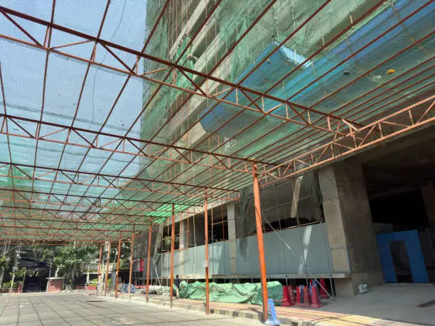 Debris Safety Net at Construction. Netting on Building Constructions Site with Safety Net Shade