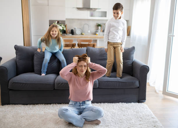 istock Stressed mother with energetic kids 2149924257