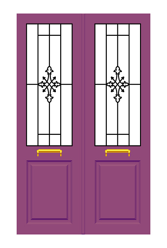 Door With Art Nouveau Style Wrought Iron. Art Deco Vector Illustration.