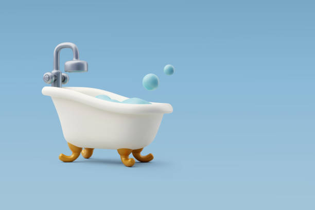 istock 3d Vector Bathtub with soap bubbles, Furniture and hotel booking concept. 2149926761