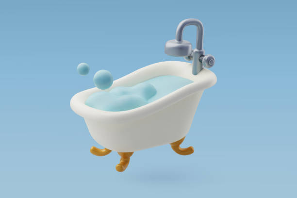 istock 3d Vector Bathtub with soap bubbles, Furniture and hotel booking concept. 2149926768