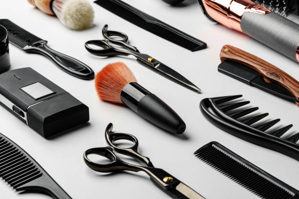 istock Pattern of various shaving and bauty care accessories for men on gray background 2149927444