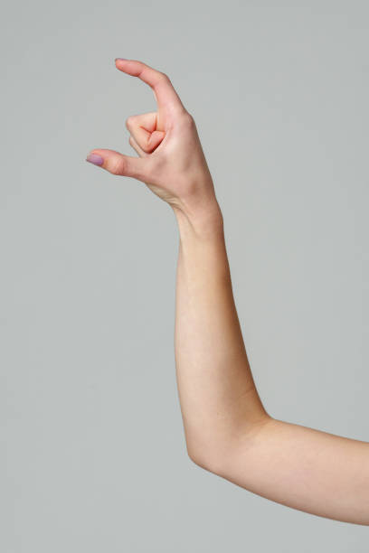 istock Female hand sign against gray background in studio 2149928401