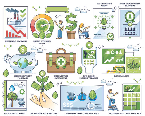 istock Sustainable investing and ecological green business outline collection set 2149929070