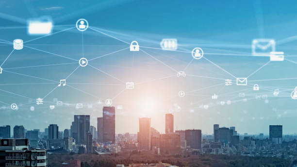 istock Modern city and wireless communication network concept. Radio wave. Telecommunication. 2149929094