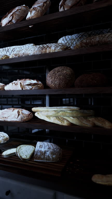 Assorted Breads Displayed on Bakery Shelves