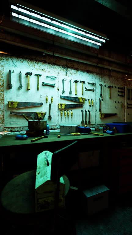 Array of Tools Hanging in Old Auto Repair Shop