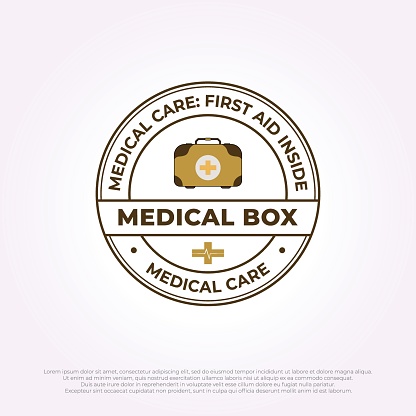 first aid kit emblem logo design icon. medical box illustration badge