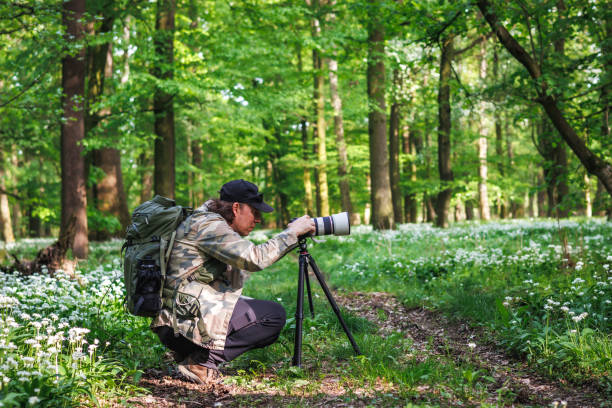 istock Photographer is setting camera on tripod in woodland at springtime 2149934311