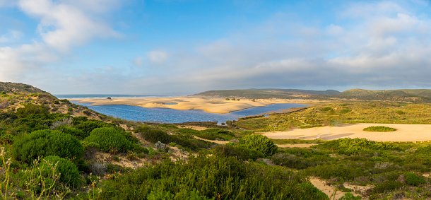 Landscape panorama view on Bordeira beach near Carrapateira on the costa Vicentina in the Algarve in Portugal. Beauty in nature.