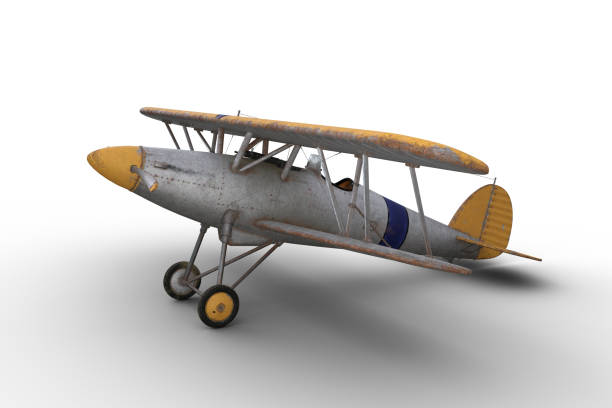 istock Old vintage military fighter biplane parked on the ground. Isolated 3D render. 2149936125