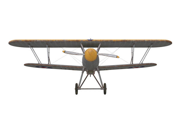 istock Front view of an old biplane aircraft taking off. Isolated 3D rendered illustration. 2149936131