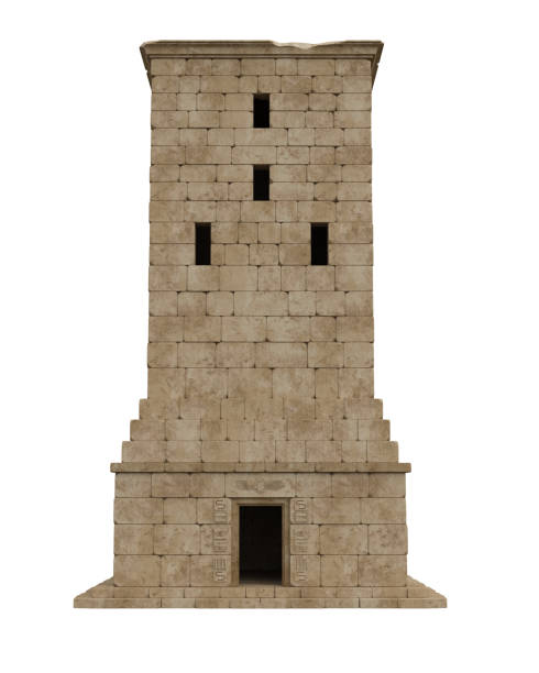 istock Ancient Egyptian architecture square stone tower with open doorway. Isolated 3D render. 2149936150