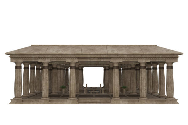 Ancient Egyptian palace or temple building with stone columns. Isolated 3D rendered illustration.