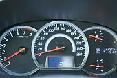 Speedometer in a car, close-up of a car dashboard