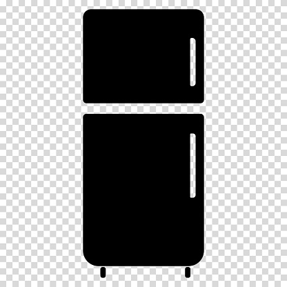 Completely black refrigerator with white handles, food storage, home appliances, flat design, simple image, cartoon style. Vector line icon for business and advertising