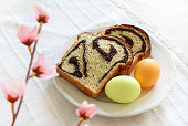 Sweet bread and two Easter eggs