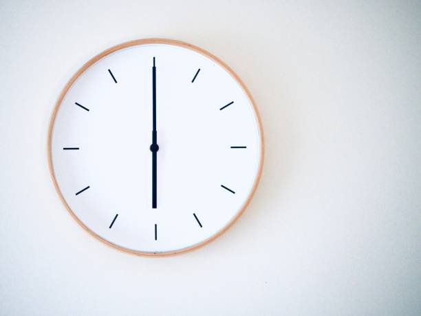 istock minimal wall clock on white show 18.00, 6.00 2149939239