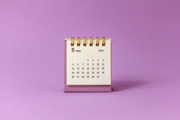 istock Calendar for May 2024 on a lilac background with copy space. 2149939655