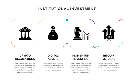 Institutional Investment titled Cryptocurrency Conceptual Infographic Design with Solid Icons. This design is suitable for Web Pages, Web Banners, Brochures, Posters, Flyers, and Mailing Templates.