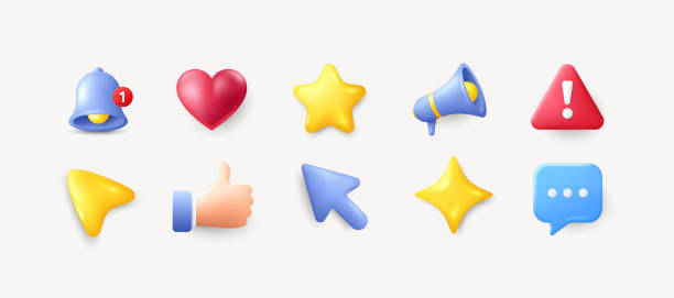 istock Set of 3d elements. Speaker, heart and star icon. Reminder bell, megaphone and danger alert triangle 3d icons. Vector 2149939989
