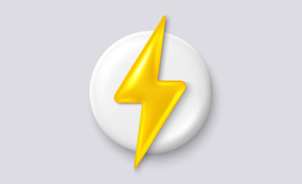 istock Electric energy power bolt 3d icons. Realistic 3d white pin button. Lightning thunder, Battery charge symbol. Vector 2149940099