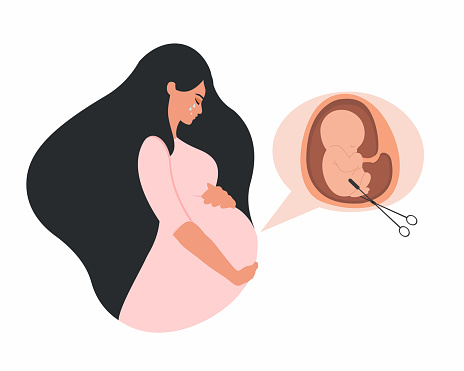 pregnant woman holding baby womb and crying miscarriage abortion loss pregnancy infertility problem vector illustration