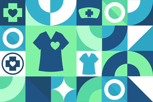 National Nurses Day. May 6. Seamless geometric pattern. Template for background, banner, card, poster. Vector EPS10 illustration