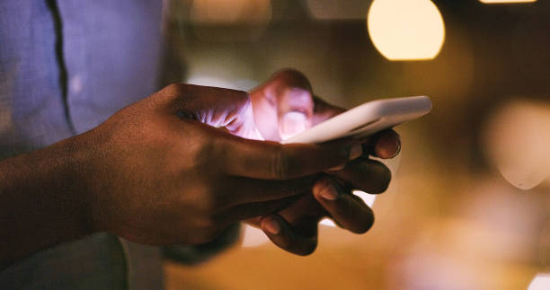 istock Phone, hands or businessman in city with contact, chat or b2b networking, communication or web search. Smartphone, location or entrepreneur outdoor for evening commute, travel or taxi service request 2149944150