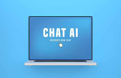 Laptop And Chat AI On Blue Background