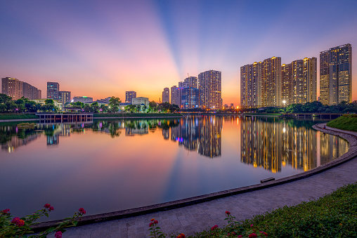 Thanh Xuan Park, Hanoi, Vietnam, with beautiful raylights.
