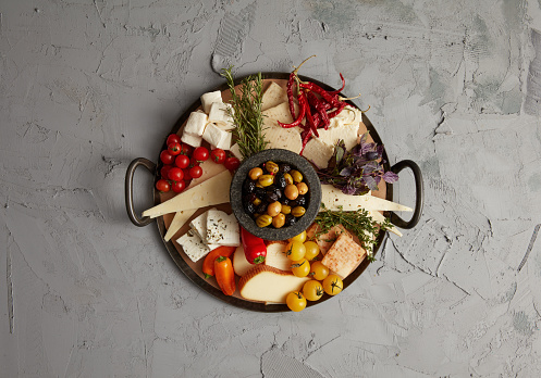 Variation Of Cheese Plate With Olives