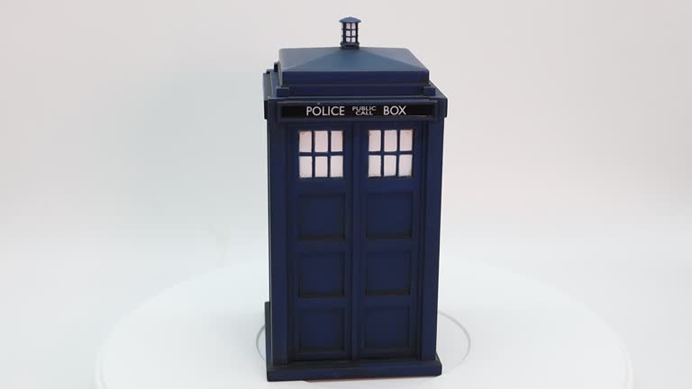 Police call box. Tardis from Doctor Who isolated on white background.