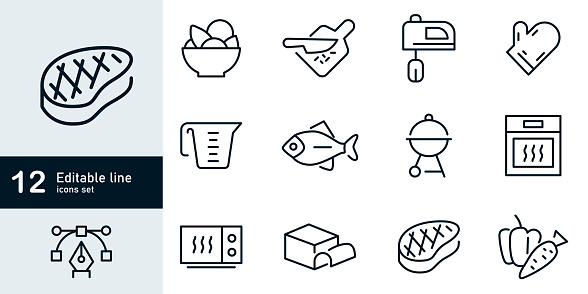 Cooking Line Editable Icons set.