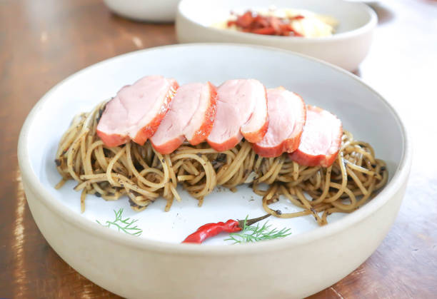 istock duck pasta or duck spaghetti or spicy spaghetti ,duck Spaghettini or pepper pasta or roasted duck pasta 2149951292