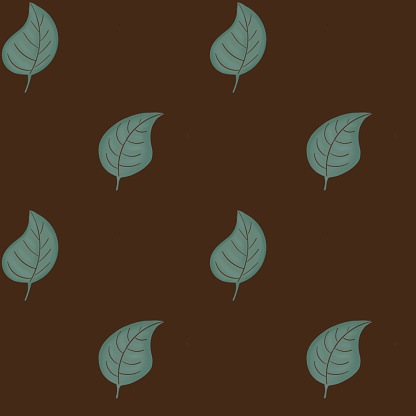 Cool pattern on a brown background, leaves, checkerboard seamless texture, picnic tablecloth, bed linen, interior design, green leaf flower.
