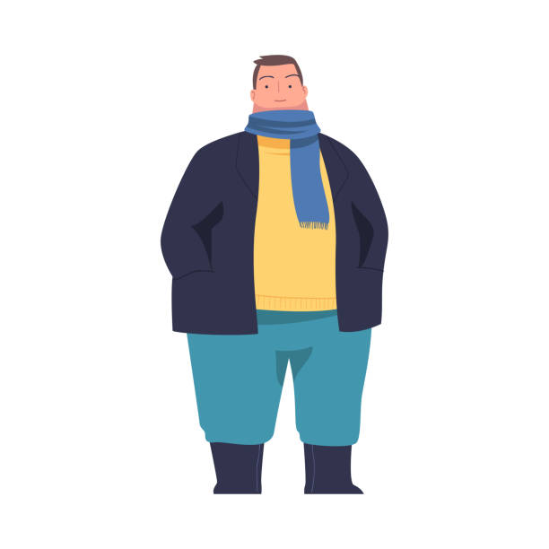 Full Man Character with Plump Body Standing and Smiling Vector Illustration Full Man Character with Plump Body Standing and Smiling Vector Illustration. Happy Chubby Male with Pudgy Figure man full belly stock illustrations