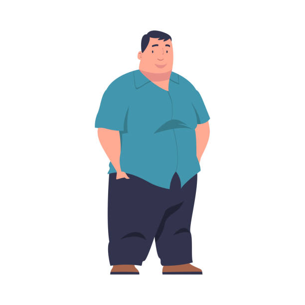 Full Man Character with Plump Body Standing and Smiling Vector Illustration Full Man Character with Plump Body Standing and Smiling Vector Illustration. Happy Chubby Male with Pudgy Figure man full belly stock illustrations