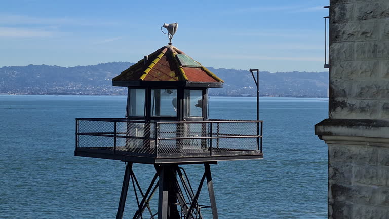 Alcatraz Prison Guard Tower With San Francisco City and Bay in Background, California USA