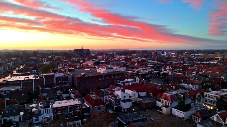 Alkmaar Aerial overview of the Netherlands. at sunset.